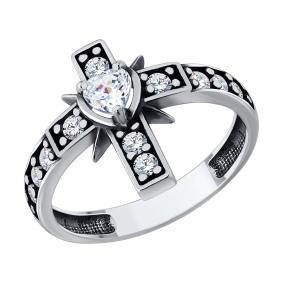 Кольцо-крест из черненого серебра Diamant с фианитом 95-110-02429-1 95-110-02429-1 фото