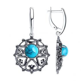 Серьги из черненого серебра Diamant 95-321-00852-1 с бирюзой 95-321-00852-1 фото
