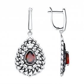 Серьги из черненого серебра Diamant 95-321-01727-1 с гранатом 95-321-01727-1 фото