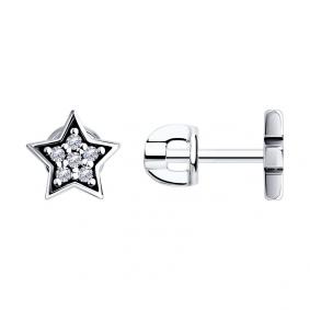 Серьги из черненого серебра SOKOLOV 95020100 с фианитом 95020100 фото