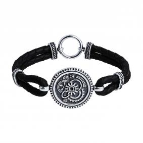 Кожаный браслет SOKOLOV с декоративным элементом и замком из черненного серебра 95050050 95050050 фото