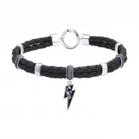 Кожаный браслет с подвесным элементом из  чернёного серебра SOKOLOV 95050066 95050066 фото