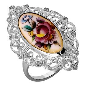 Серебряное кольцо Золотые узоры 96-01-0002-07 с цирконием и финифтью 96-01-0002-07 фото