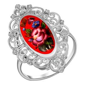 Серебряное кольцо Золотые узоры 96-01-0002-23 с цирконием и финифтью 96-01-0002-23 фото
