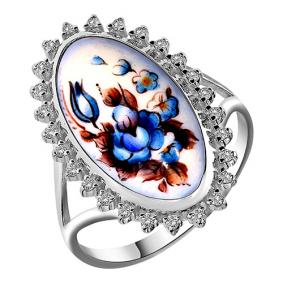 Серебряное кольцо Золотые узоры 96-01-0003-11 с цирконием и финифтью 96-01-0003-11 фото