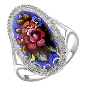 Серебряное кольцо Золотые узоры 96-01-0004-30 с цирконием и финифтью 96-01-0004-30 фото