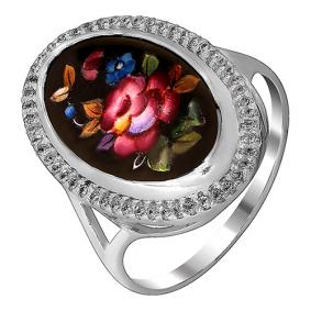 Серебряное кольцо Золотые узоры 96-01-0007-24 с цирконием и финифтью 96-01-0007-24 фото