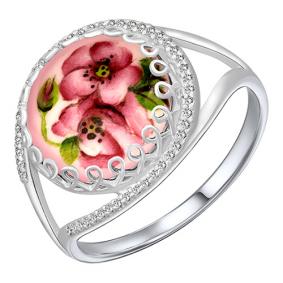 Серебряное кольцо Золотые узоры 96-01-0010-41 с цирконием и финифтью 96-01-0010-41 фото