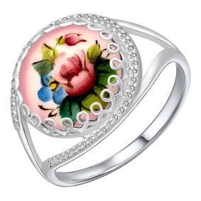Серебряное кольцо Золотые узоры 96-01-0010-45 с цирконием и финифтью 96-01-0010-45 фото