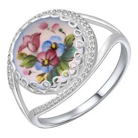 Серебряное кольцо Золотые узоры 96-01-0010-54 с цирконием и финифтью 96-01-0010-54 фото