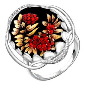 Серебряное кольцо Золотые узоры 96-01-0012-107 с цирконием и финифтью 96-01-0012-107 фото