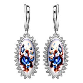 Серебряные серьги Золотые узоры 96-02-0003-11 с цирконием и финифтью 96-02-0003-11 фото