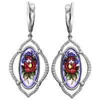 Серебряные серьги Золотые узоры 96-02-0005-03 с цирконием и финифтью 96-02-0005-03 фото