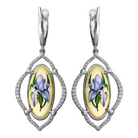 Серебряные серьги Золотые узоры 96-02-0005-28 с цирконием и финифтью 96-02-0005-28 фото