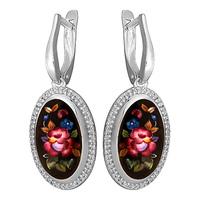 Серебряные серьги Золотые узоры 96-02-0007-24 с цирконием и финифтью 96-02-0007-24 фото