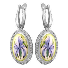 Серебряные серьги Золотые узоры 96-02-0007-34 с цирконием и финифтью 96-02-0007-34 фото