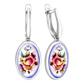 Серебряные серьги Золотые узоры 96-02-0008-06 с финифтью 96-02-0008-06 фото