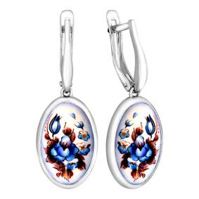 Серебряные серьги Золотые узоры 96-02-0008-11 с финифтью 96-02-0008-11 фото