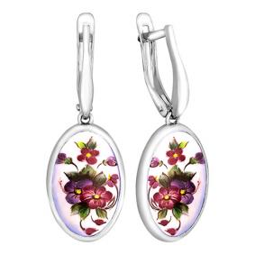 Серебряные серьги Золотые узоры 96-02-0008-17 с финифтью 96-02-0008-17 фото