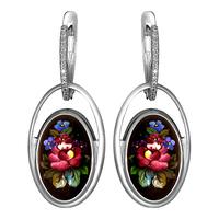 Серебряные серьги Золотые узоры 96-02-0009-01 с цирконием и финифтью 96-02-0009-01 фото