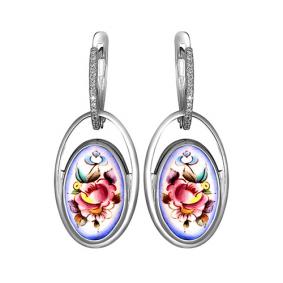 Серебряные серьги Золотые узоры 96-02-0009-06 с цирконием и финифтью 96-02-0009-06 фото