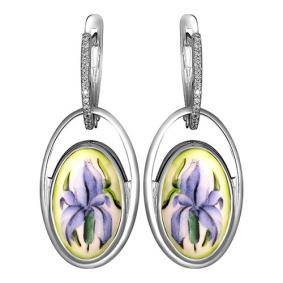 Серебряные серьги Золотые узоры 96-02-0009-28 с цирконием и финифтью 96-02-0009-28 фото