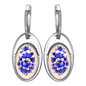 Серебряные серьги Золотые узоры 96-02-0009-32 с цирконием и финифтью 96-02-0009-32 фото