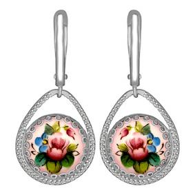 Серебряные серьги Золотые узоры 96-02-0010-45 с цирконием и финифтью 96-02-0010-45 фото