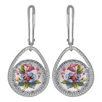 Серебряные серьги Золотые узоры 96-02-0010-54 с цирконием и финифтью 96-02-0010-54 фото