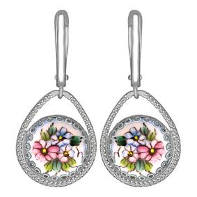 Серебряные серьги Золотые узоры 96-02-0010-59 с цирконием и финифтью 96-02-0010-59 фото