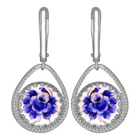 Серебряные серьги Золотые узоры 96-02-0010-60 с цирконием и финифтью 96-02-0010-60 фото