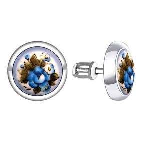 Серебряные серьги Золотые узоры 96-02-0011-36 с финифтью 96-02-0011-36 фото