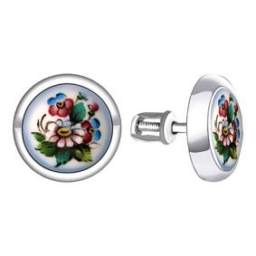 Серебряные серьги Золотые узоры 96-02-0011-48 с финифтью 96-02-0011-48 фото