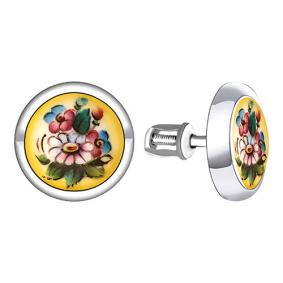 Серебряные серьги Золотые узоры 96-02-0011-51 с финифтью 96-02-0011-51 фото