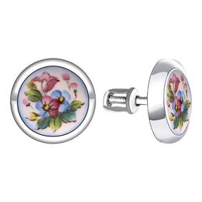 Серебряные серьги Золотые узоры 96-02-0011-54 с финифтью 96-02-0011-54 фото