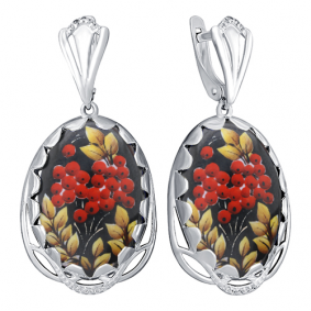 Серебряные серьги Золотые узоры 96-02-0012-107 с цирконием и финифтью 96-02-0012-107 фото