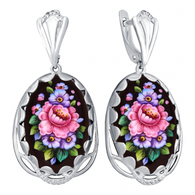 Серебряные серьги Золотые узоры 96-02-0012-71 с цирконием 96-02-0012-71 фото