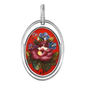 Серебряная подвеска Золотые узоры 96-03-0003-31 с цирконием и финифтью 96-03-0003-31 фото