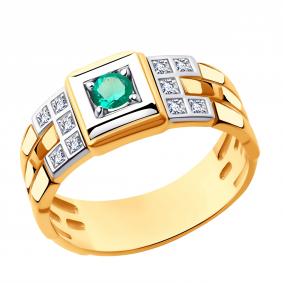 Золотое кольцо AQUAMARINE 960637ки с бриллиантом и изумрудом 960637ки фото