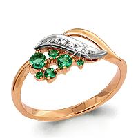 Золотое кольцо AQUAMARINE 961318к с бриллиантом и изумрудом 961318к фото
