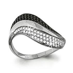 Кольцо из белого золота AQUAMARINE 961574Ч с бриллиантом и чёрным бриллиантом 961574Ч фото