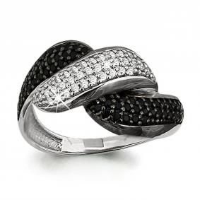 Кольцо из белого золота AQUAMARINE 961710Ч с бриллиантом и чёрным бриллиантом 961710Ч фото