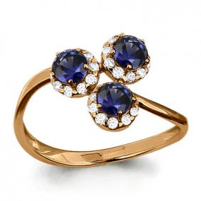 Золотое кольцо AQUAMARINE 961742к с бриллиантом и сапфиром 961742к фото