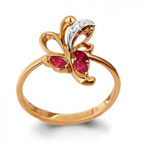 Золотое кольцо AQUAMARINE 961772кр с бриллиантом и рубином 961772кр фото