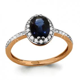 Золотое кольцо AQUAMARINE 961784к с бриллиантом и сапфиром 961784к фото