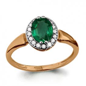 Золотое кольцо AQUAMARINE 961788к с бриллиантом и изумрудом 961788к фото