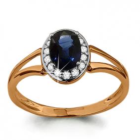 Золотое кольцо AQUAMARINE 961793к с бриллиантом и сапфиром 961793к фото