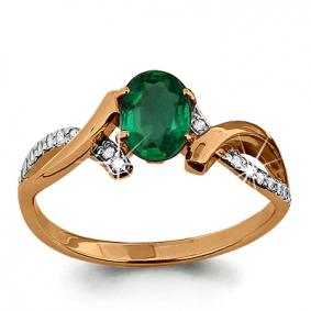Золотое кольцо AQUAMARINE 961815к с бриллиантом и изумрудом 961815к фото