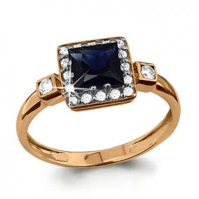 Золотое кольцо AQUAMARINE 961835к с бриллиантом и сапфиром 961835к фото