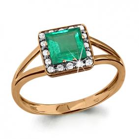 Золотое кольцо AQUAMARINE 961839к с бриллиантом и изумрудом 961839к фото
